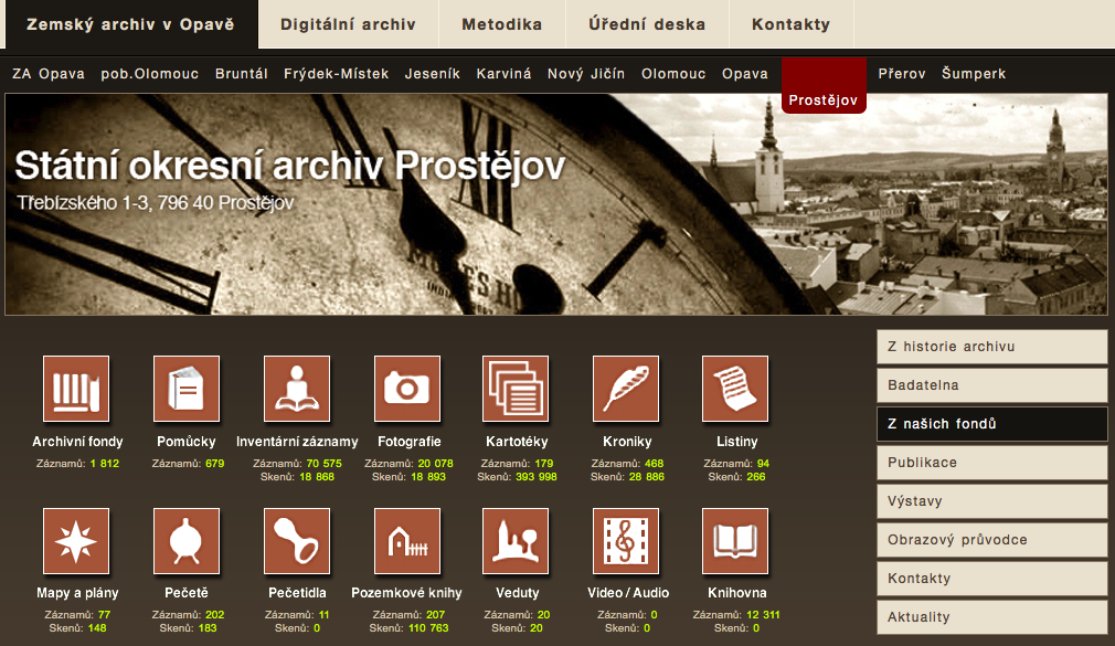 Sada searchlinků do databází SOkA Prostějov