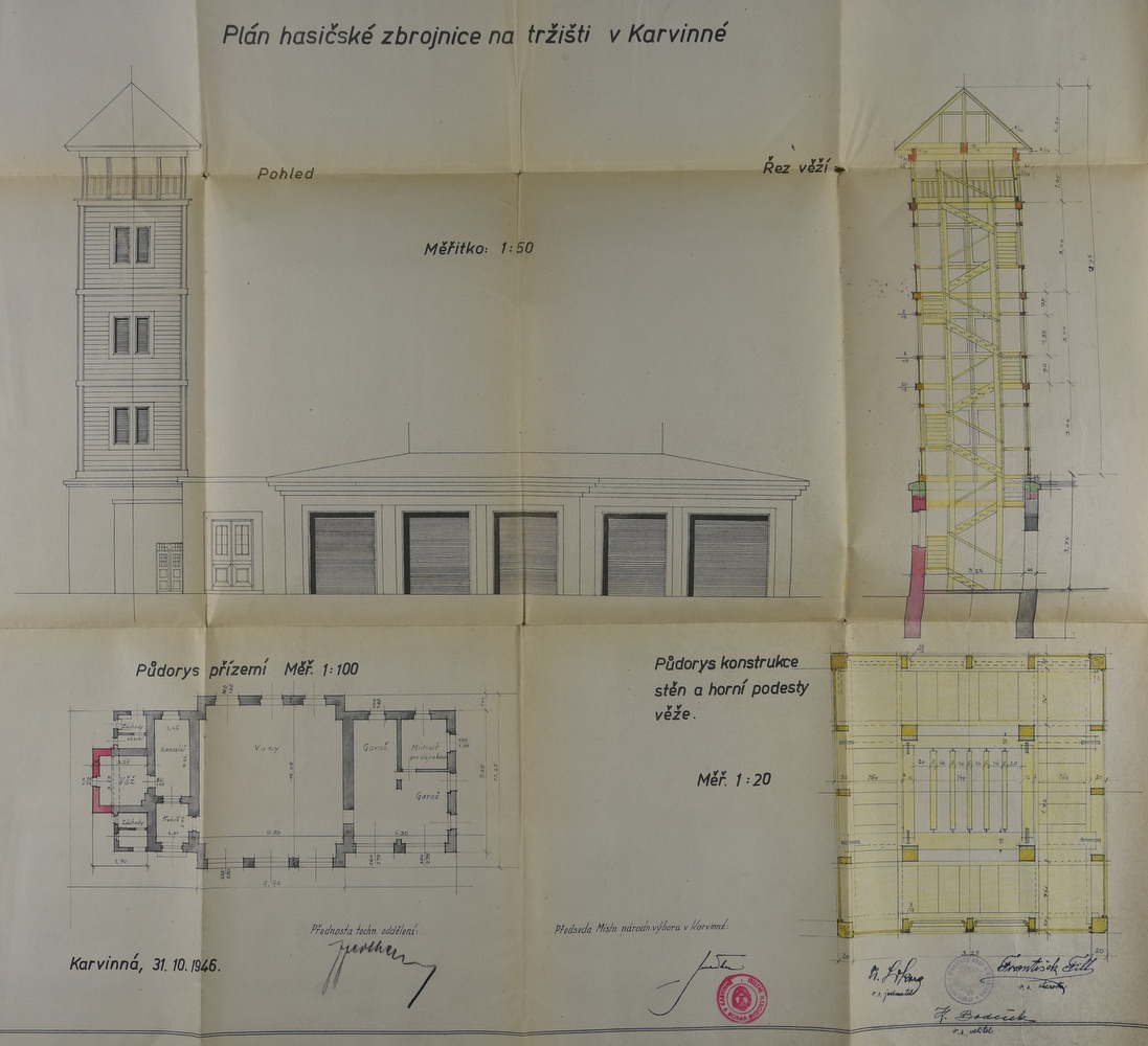 Stavební plán hasičské zbrojnice z roku 1946