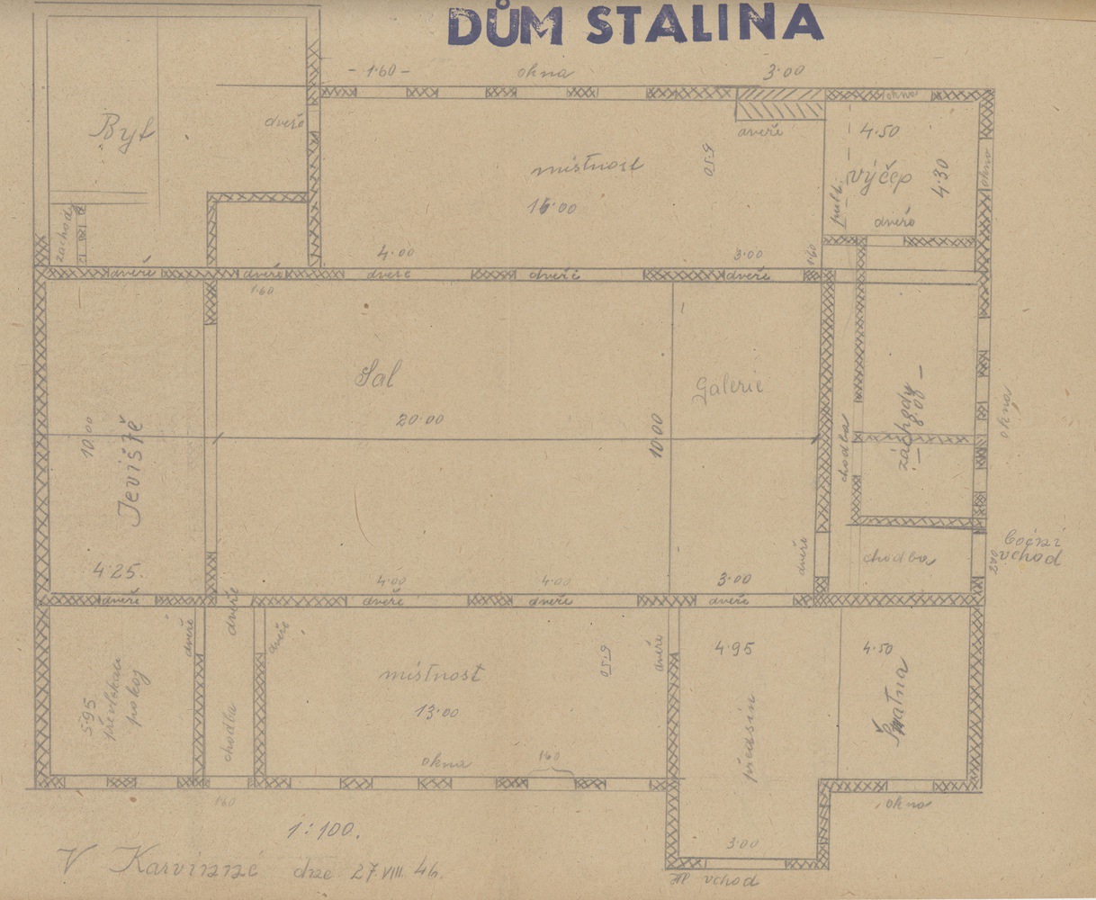 Orientační plánek: Dům Stalina (od konce války užívala čp. 1672 Komunistická strana jako svůj spolkový dům, pod názvem Stalinův dům).
