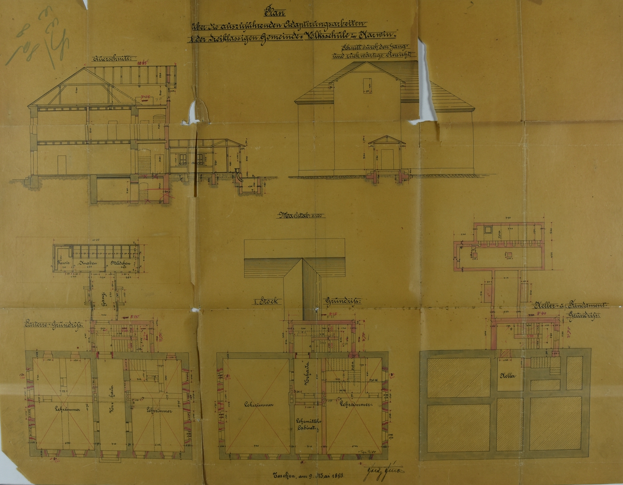 Stavební plán školní budovy čp. 20 z roku 1898