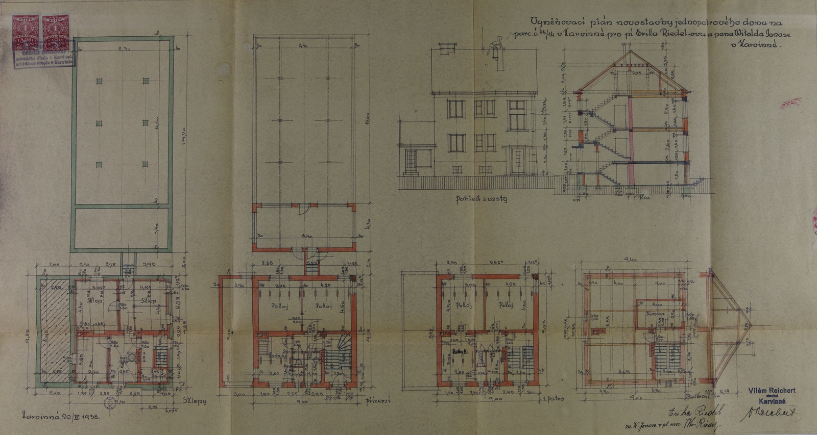 Stavební plán domu čp. 22 na parcele č. 45/14 z roku 1938