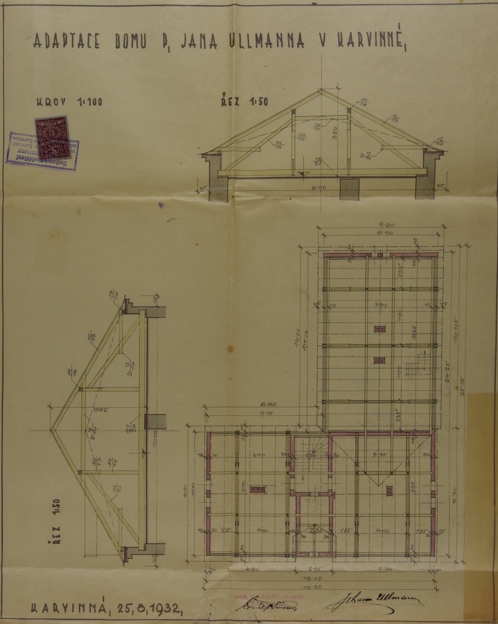 Plán adaptace budovy čp. 222 z roku 1932