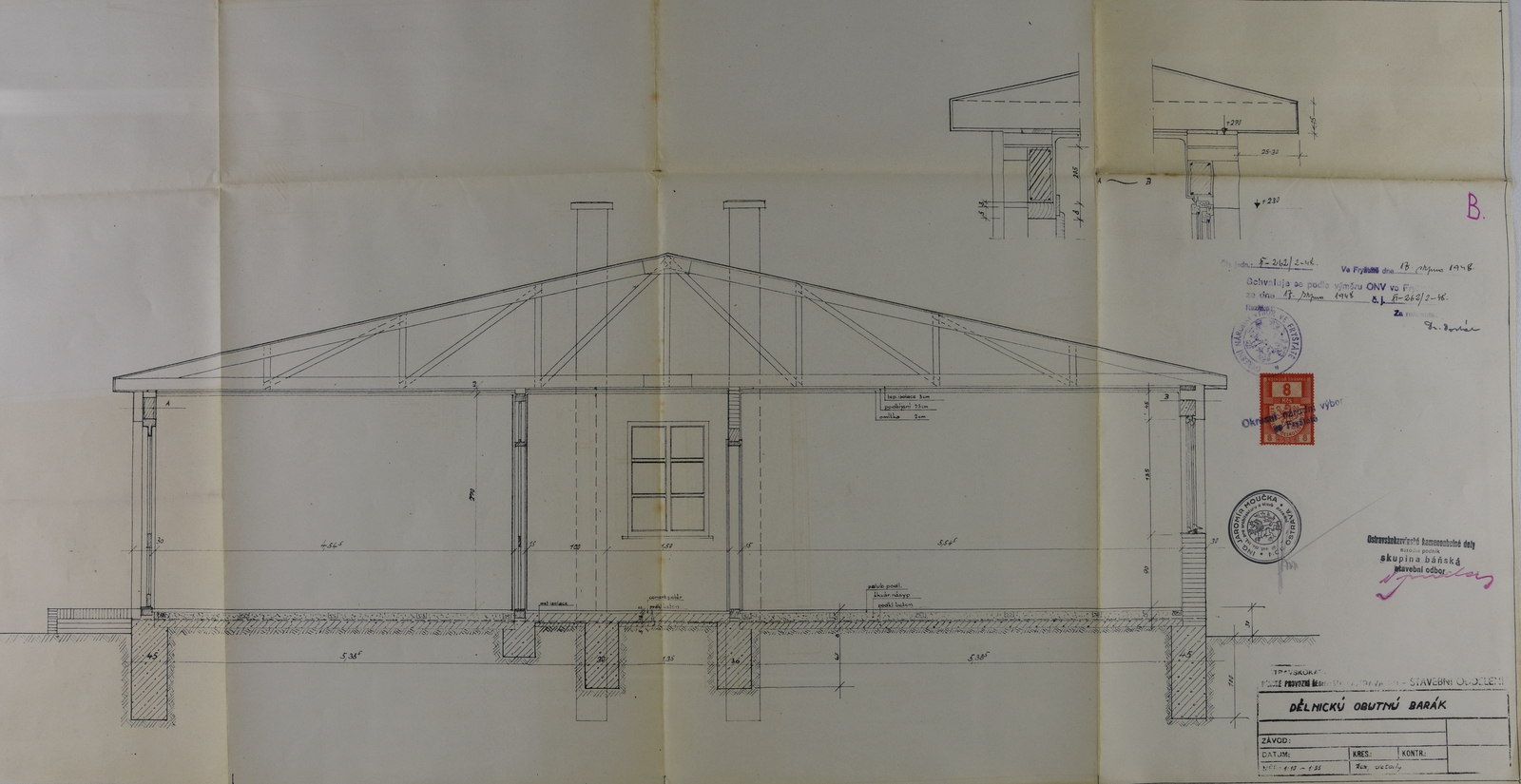 Stavební plán dělnického obytného baráku, kterému bylo v roce 1948 přiděleno čp. 27