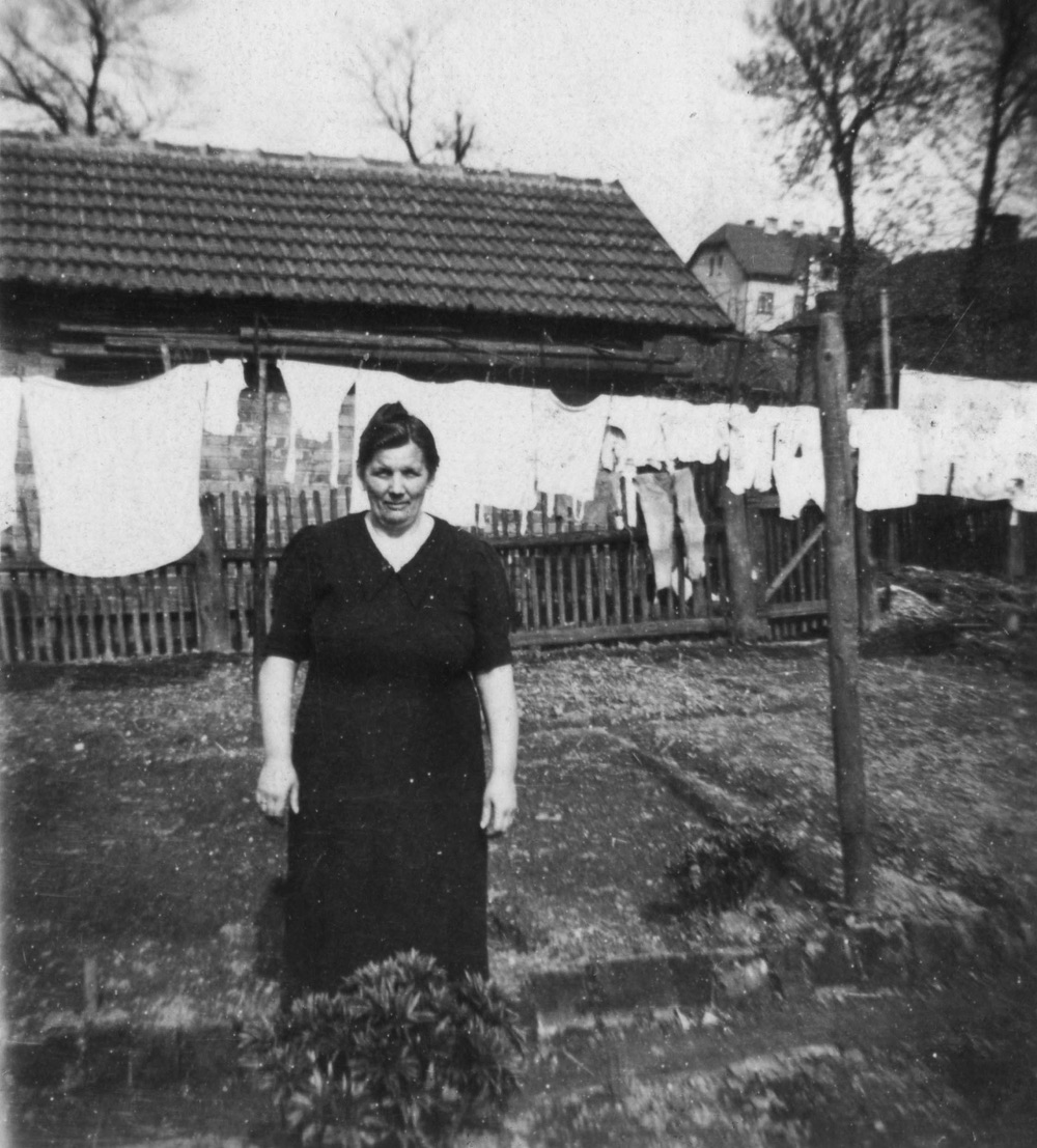 Momentka ze zahrady u domu čp. 399. V pozadí vpravo budova Lékárny U Madony, čp. 132 (S laskavým svolením p. Karla Pastuszka, ze soukromé sbírky)