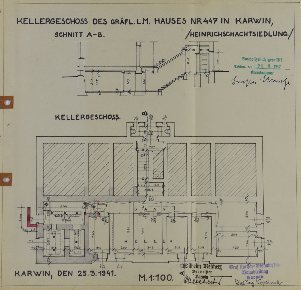 Plán suterénu domu čp. 447 z roku 1941