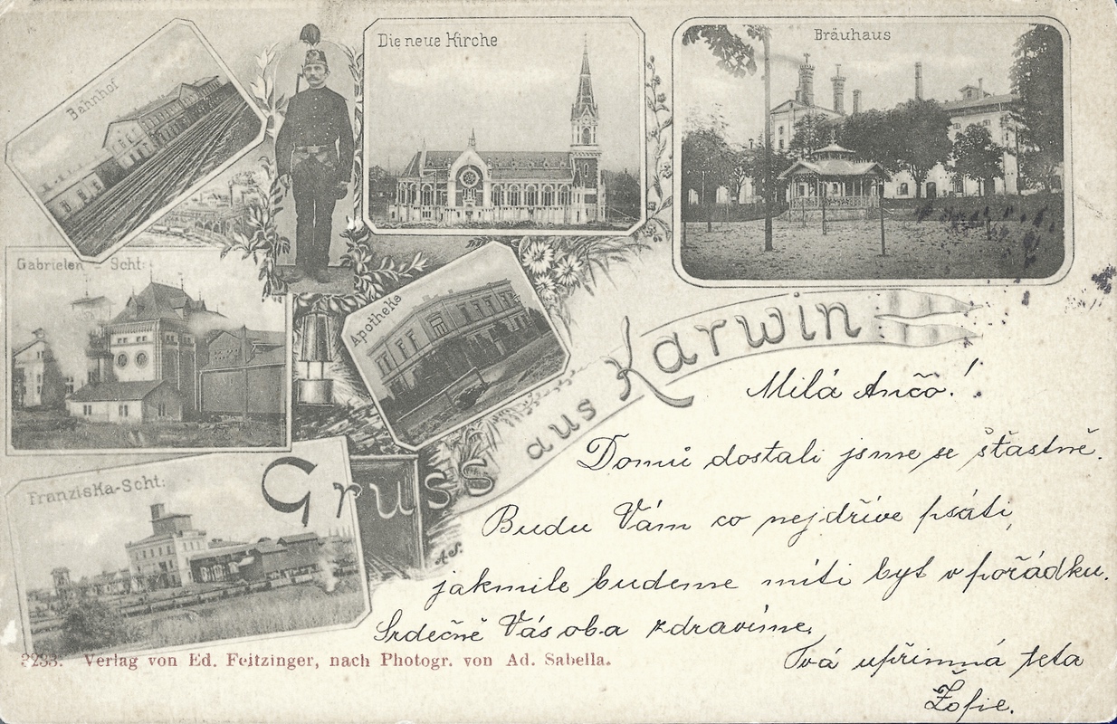 Hlavní nádraží Košicko-bohumínské dráhy v Karvinné na dobové pohlednici (přibližně 1910).