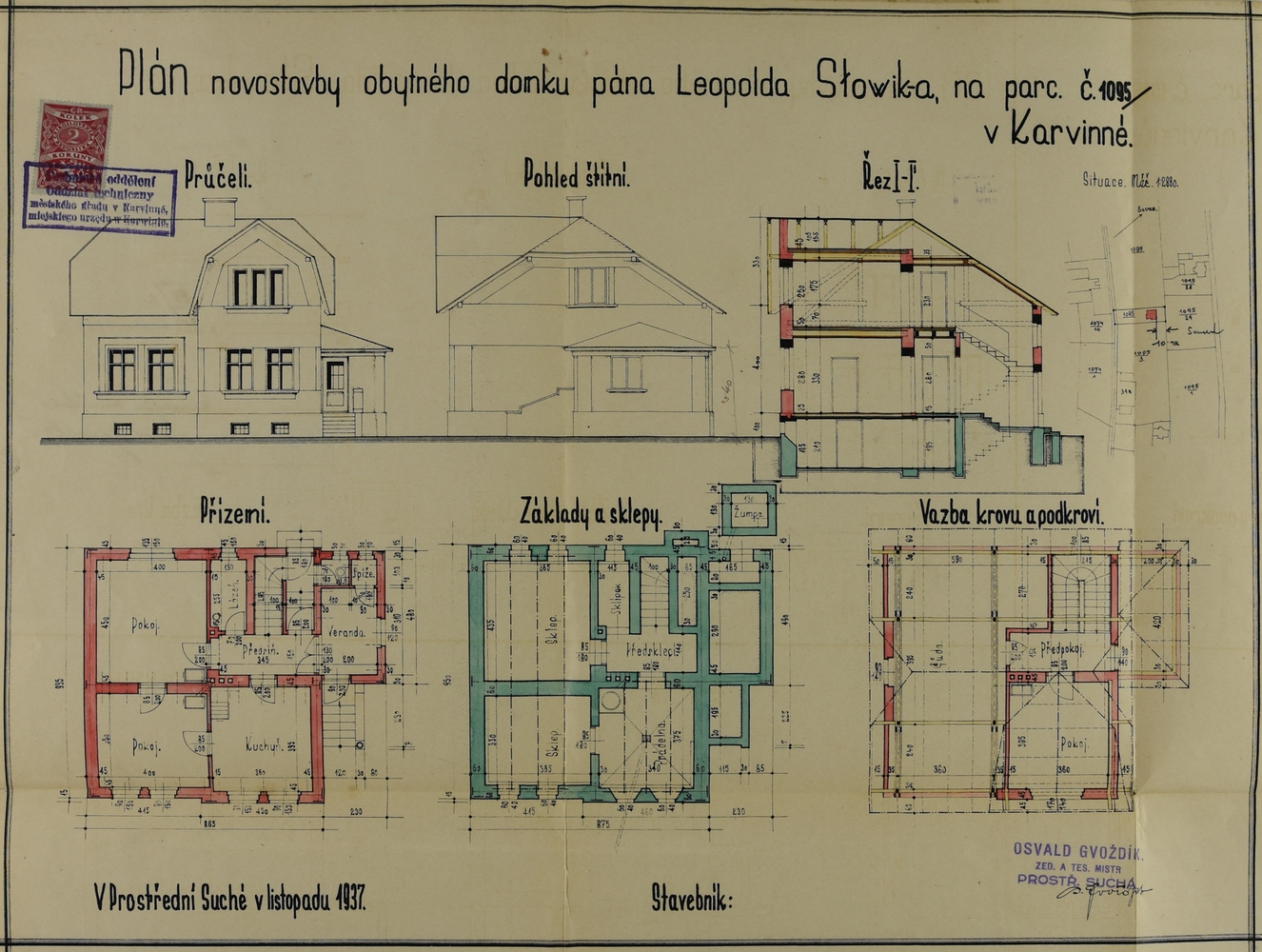 Stavební plán domu čp. 75 z roku 1937