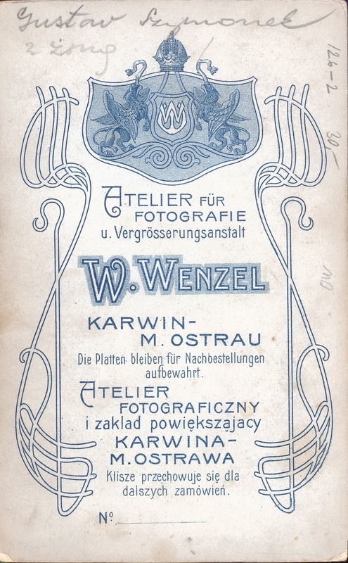 Rubová strana ateliérové fotografie: W. Wenzel, Karwin