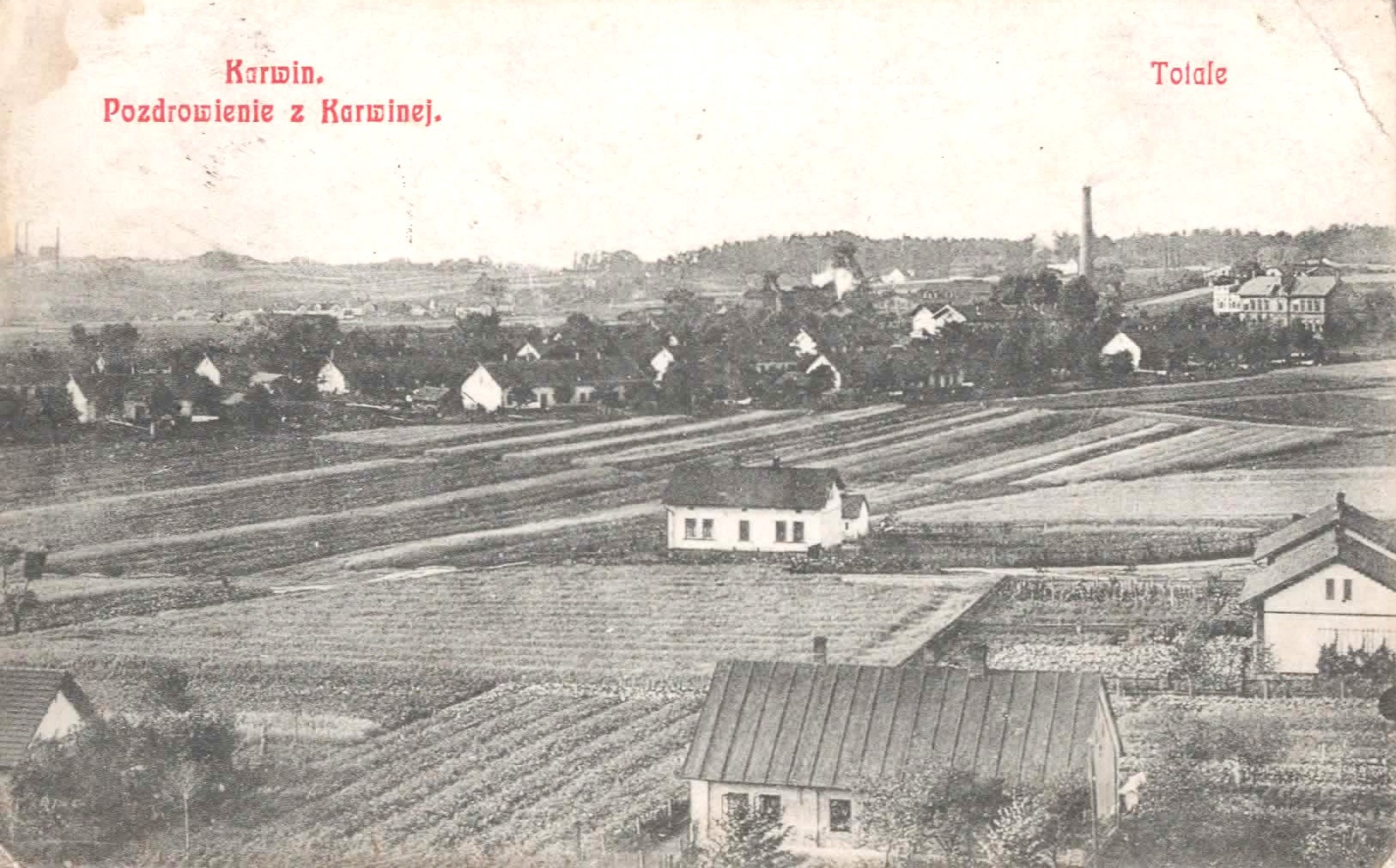 Pohlednice z roku 1919 se záběrem pořízeným z haldy u dolu Hohenegger ve směru na důl Jindřich a Bílou kolonii. V popředí dům čp. 456, za ním pak čp. 902. Na pravé straně snímku domy čp. 969 a v zákrytu čp. 974. Fotografie s vyznačenými čísly popisnými na následujícím snímku... (Identifikace záběru a poskytnutí snímku ze soukromé sbírky: Petr Bindač)
