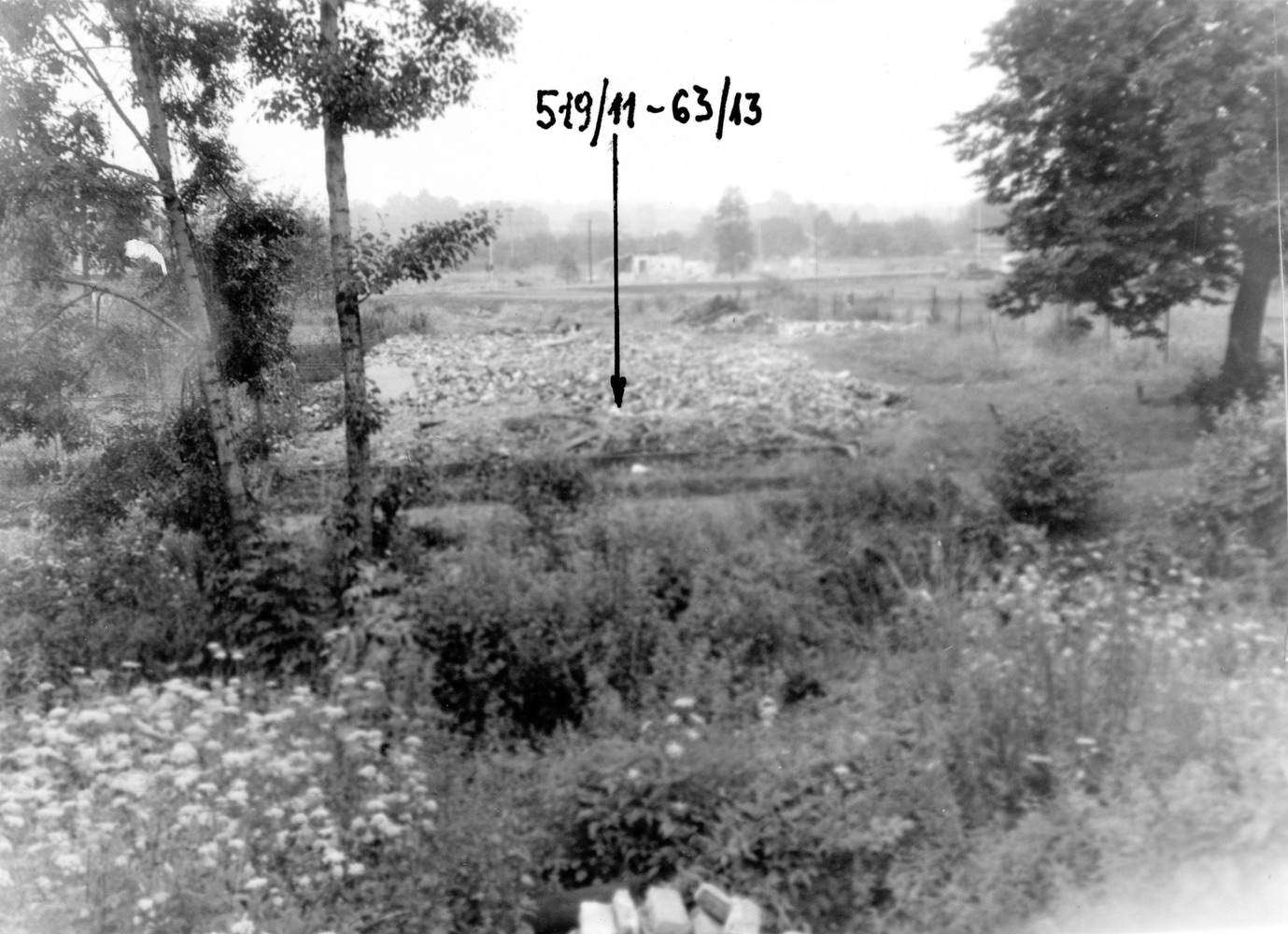 Místo, kde stával dům čp. 519 (63) na snímku z 13.7.1989 (Sbírka Józefa Chmiela)