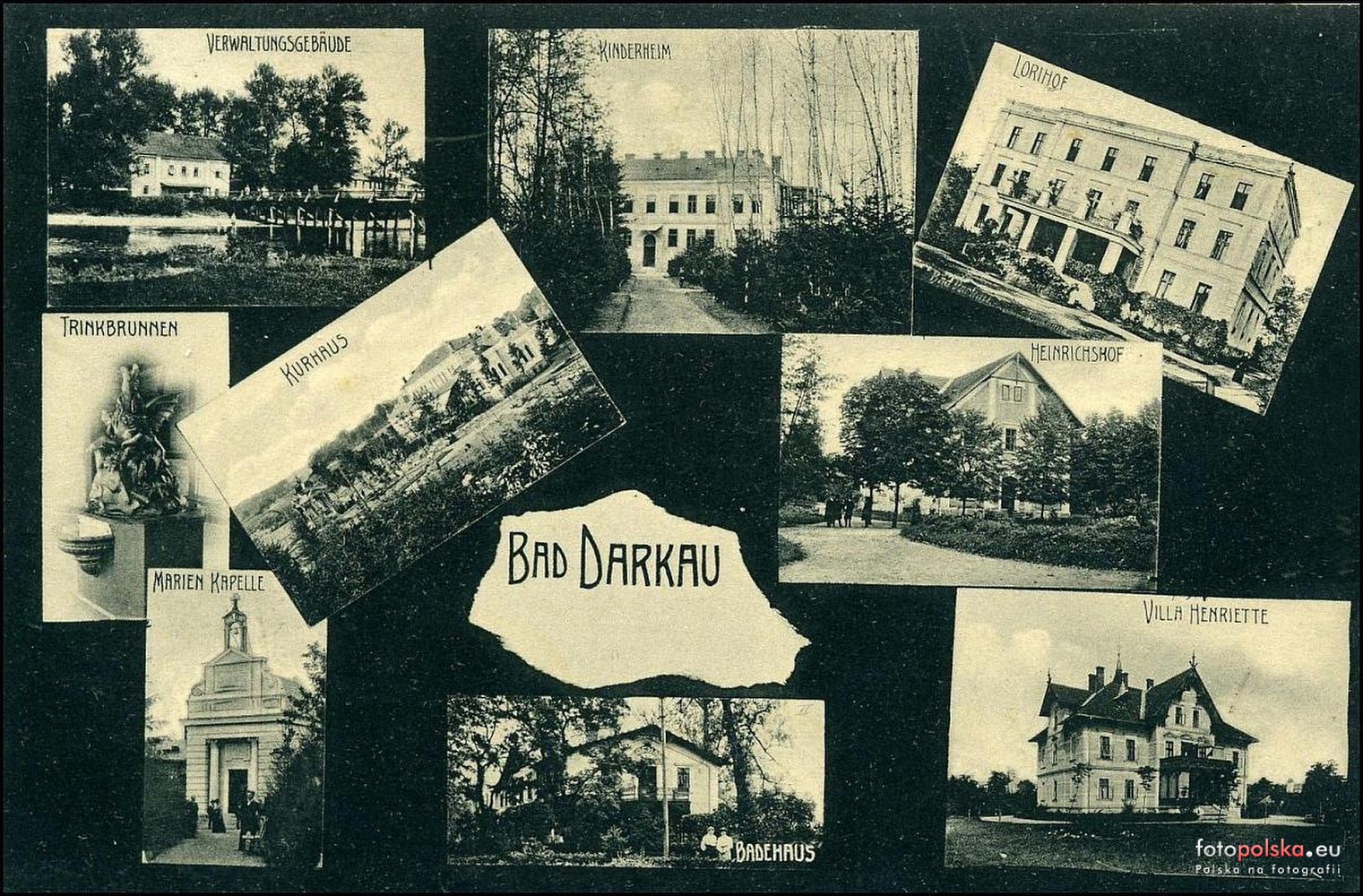 Lázně DARKOV na dobové pohlednici (Zdroj: fotopolska.eu. Odkaz: KLIK na obrázek...)