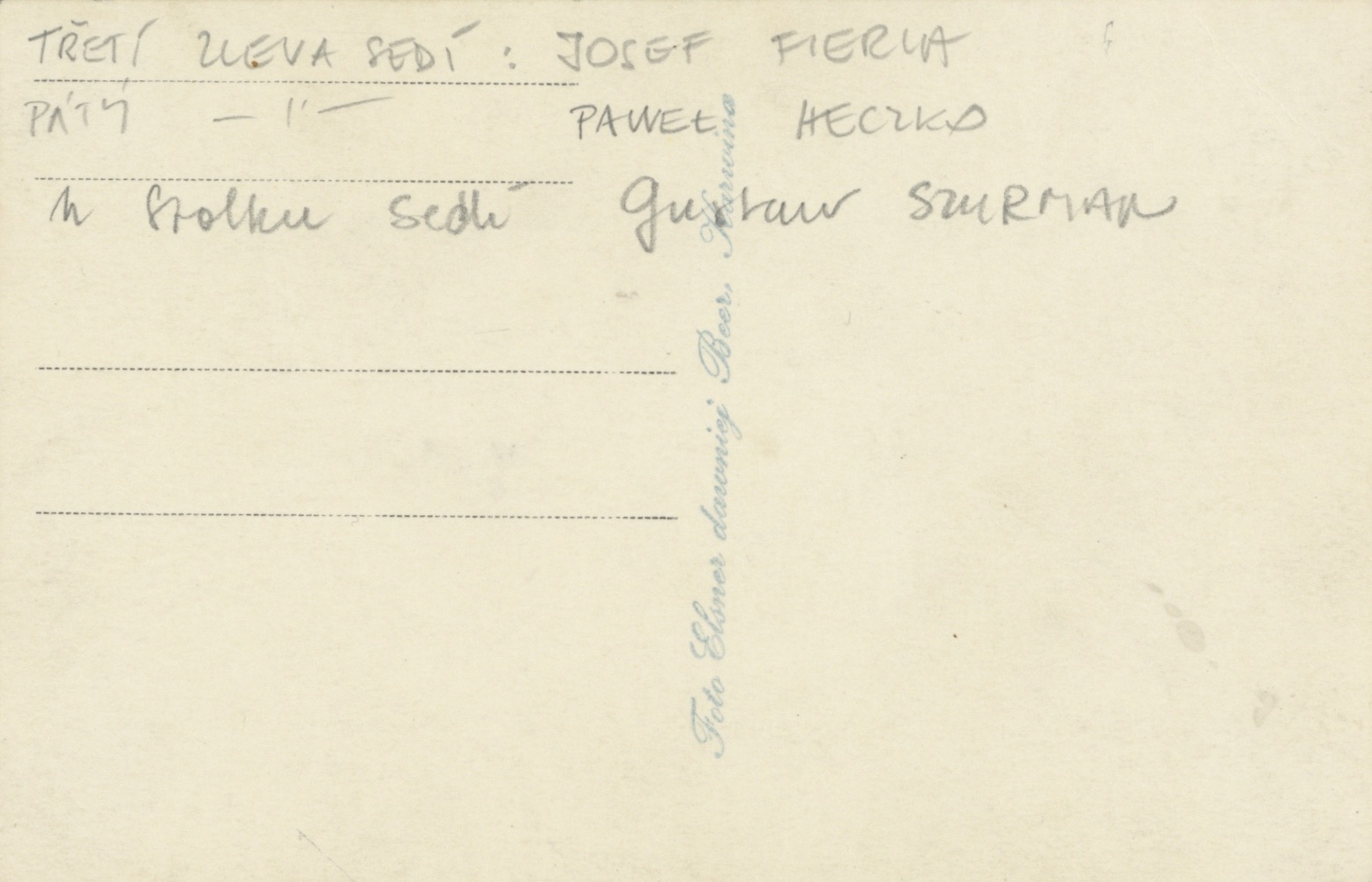 Představitelé Slezské církve evangelické augsburského vyznání v Karvinné v roce 1936 (rub fotografie)