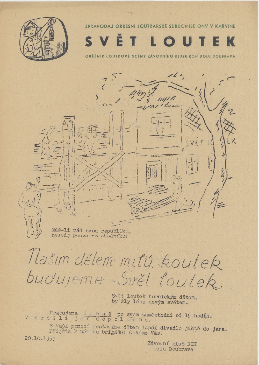 Oběžník divadla Svět loutek (20. října 1953)