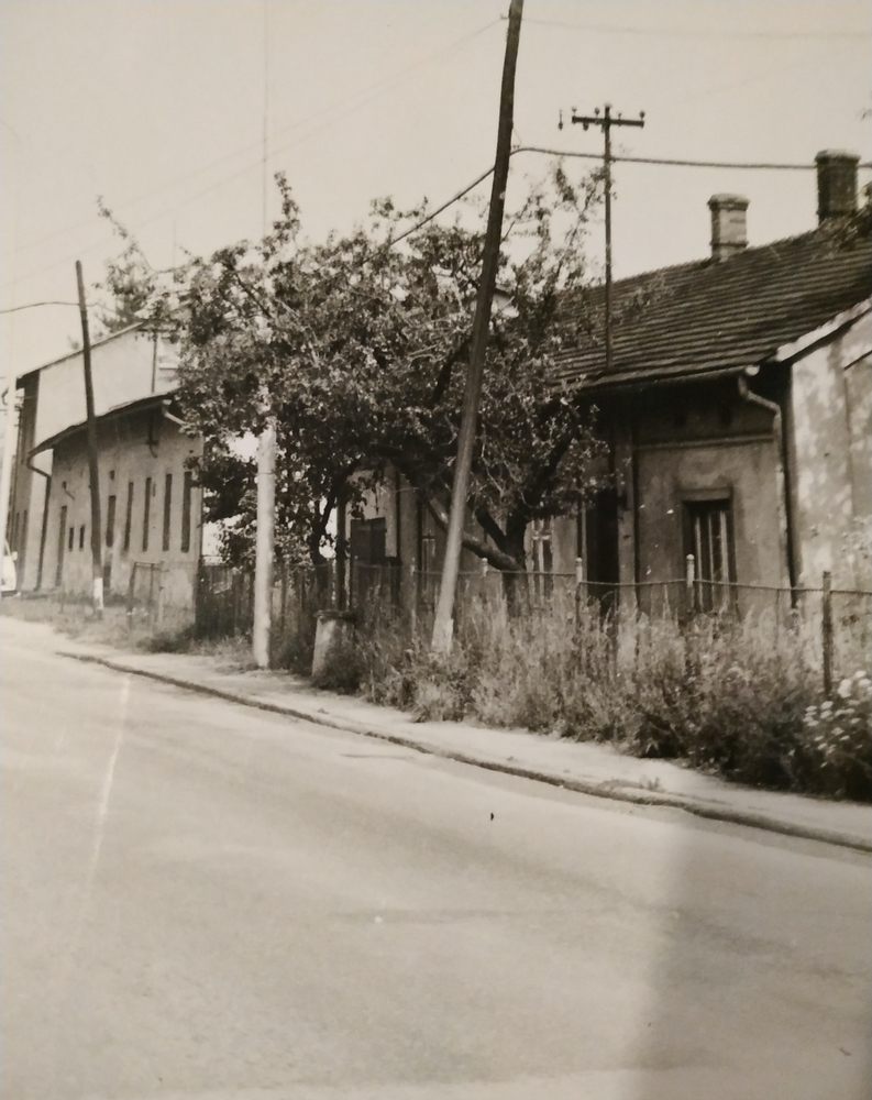 V popředí dům čp. 2 (poslední obyvatelé: Puk, Sliwka), za ním budova Kina (čp. 3)
