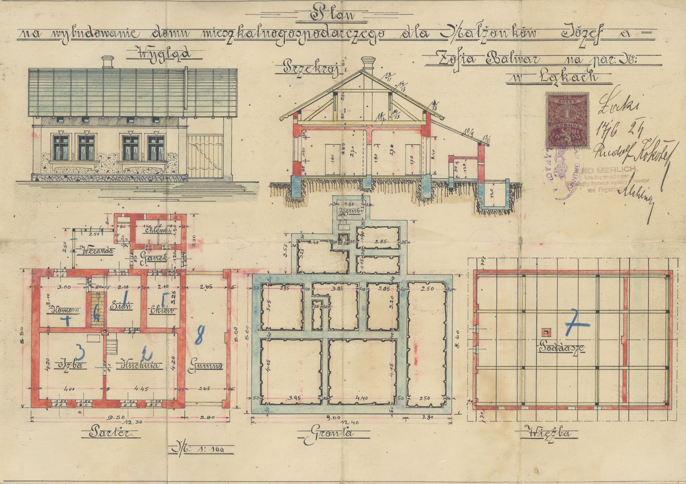 Stavební plán domu čp. 282 z roku 1924 (poslední obyvatelé: Balvarovi)