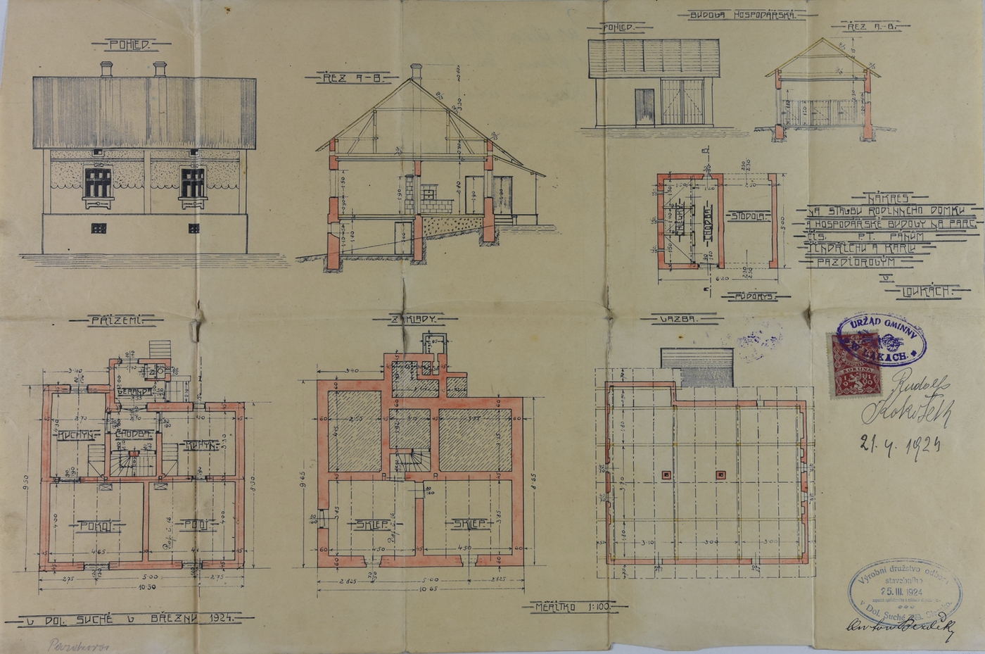 Stavební plán domu čp. 283 z roku 1924 (poslední obyvatelé: Duda W.)