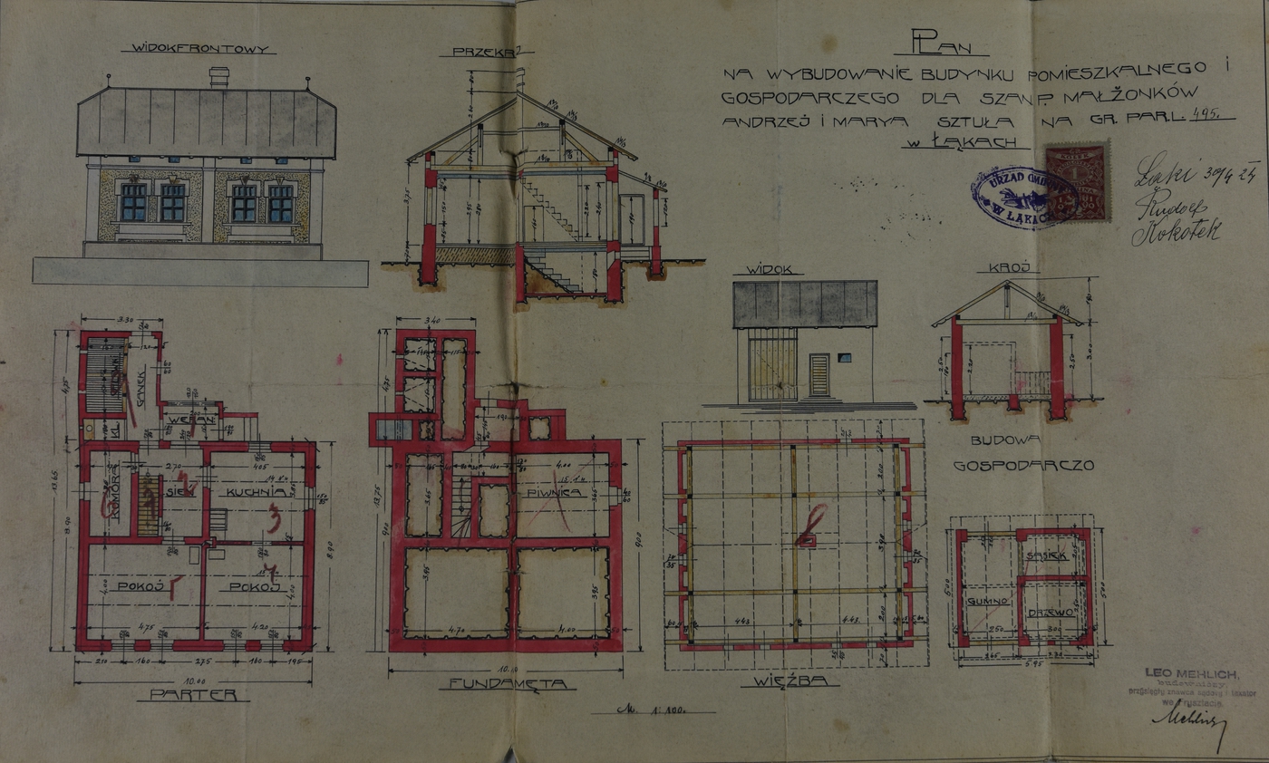 Stavební plán domu čp. 284 z roku 1924 (poslední obyvatelé: Sztula O.)