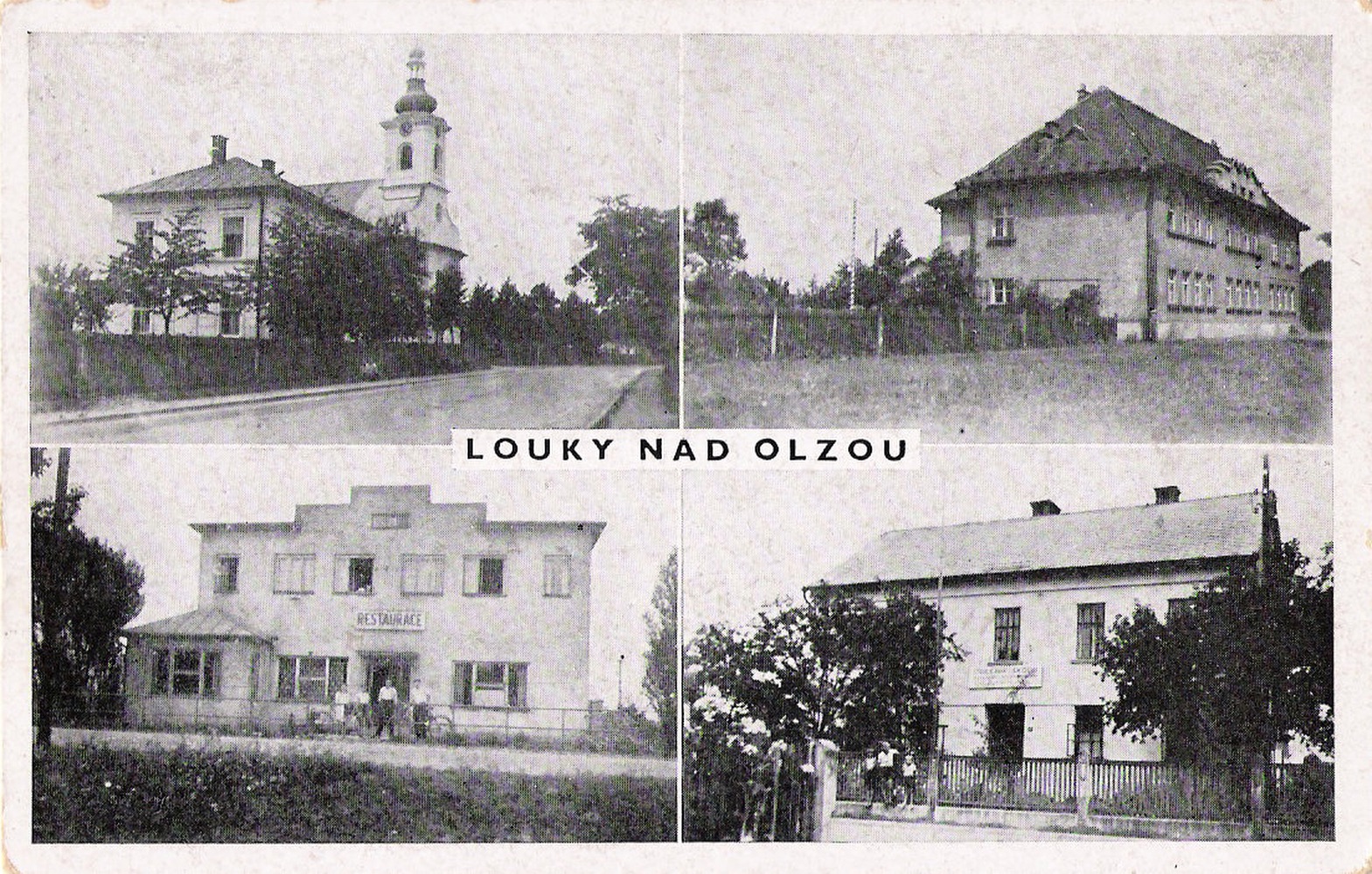 Budova Farního úřadu v Loukách čp. 29 na dobové pohlednici