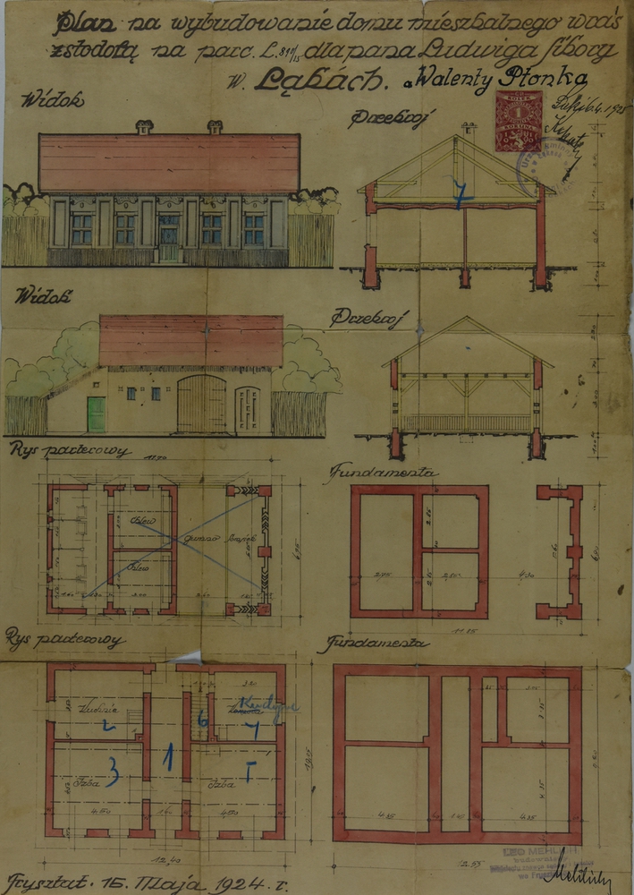Stavební plán domu čp. 296 z roku 1924 (poslední obyvatelé: Klodovi, Sikorová)