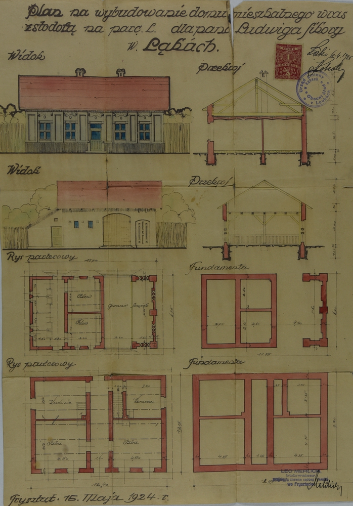 Stavební plán domu čp. 296 z roku 1924 (poslední obyvatelé: Klodovi, Sikorová)