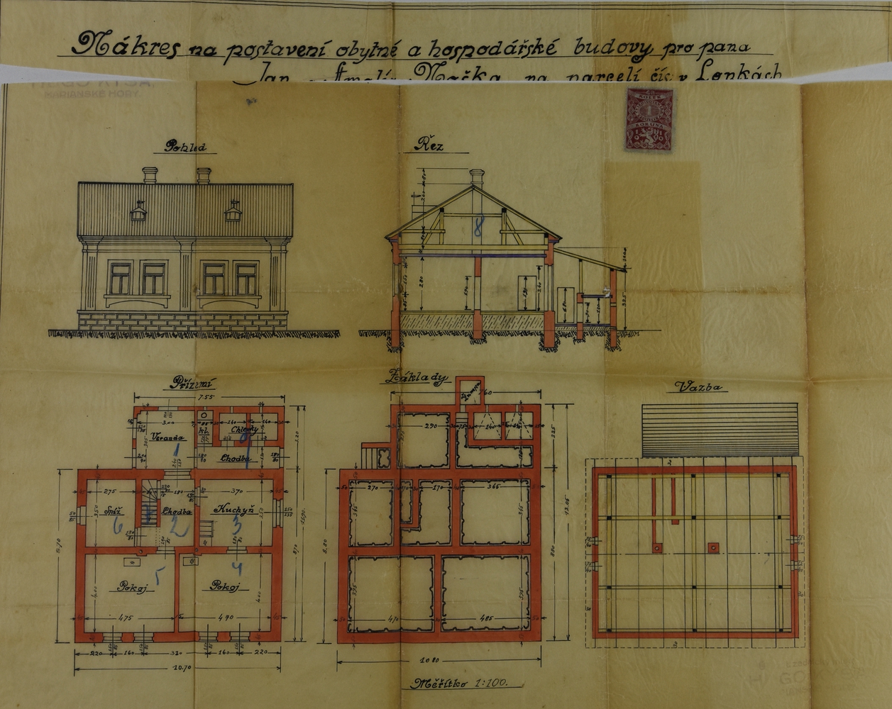 Stavební plán domu čp. 298 (poslední obyvatelé: Palaczyk E., Noszkovi)