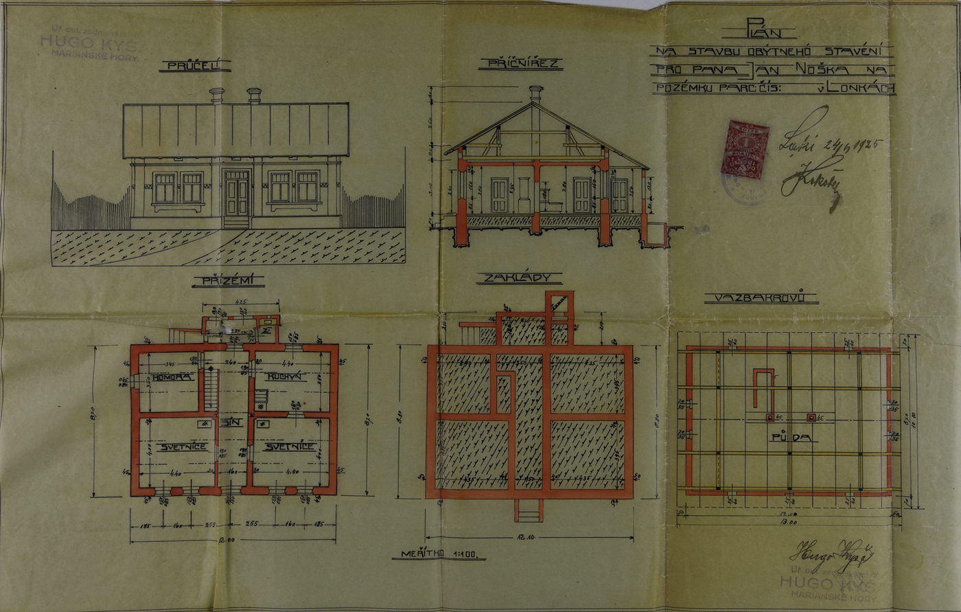 Stavební plán domu čp. 298 z roku 1925 (poslední obyvatelé: Palaczyk E., Noszkovi)