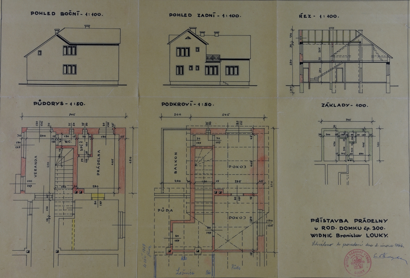 Stavební plán domu čp. 300 z roku 1966 (poslední obyvatelé: Widnicovi)