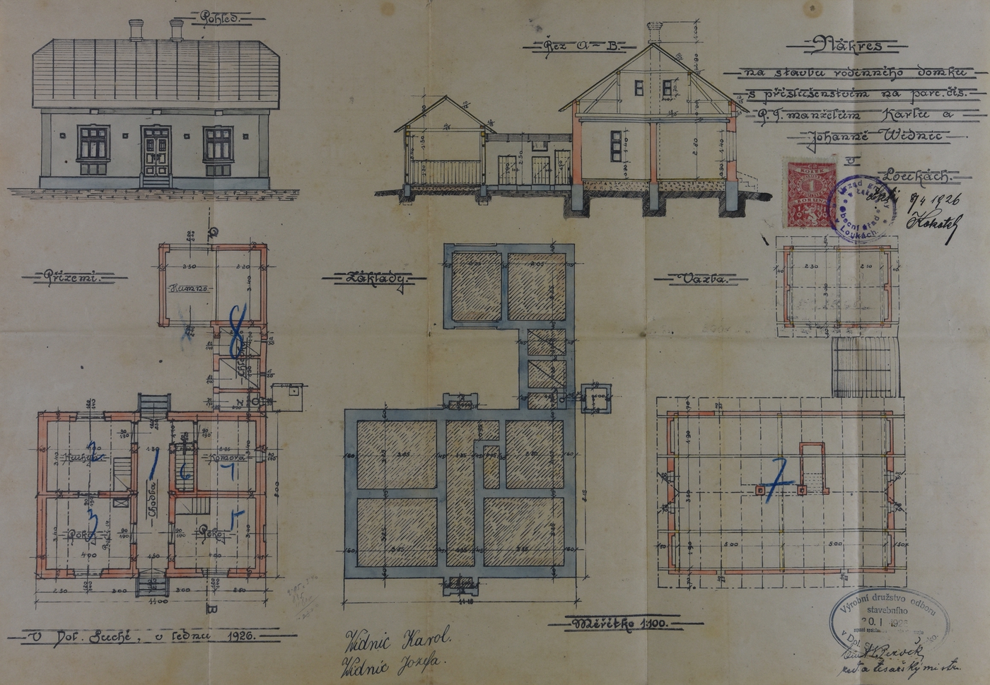Stavební plán domu čp. 300 z roku 1926 (poslední obyvatelé: Widnicovi)