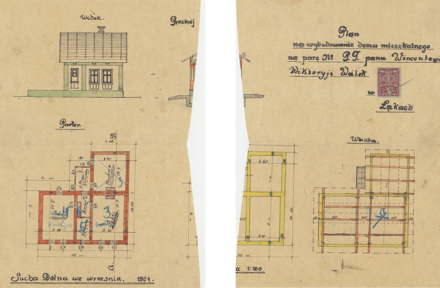 Stavební plán domu čp. 301 z roku 1924 (poslední obyvatelé: Gřešica A.)