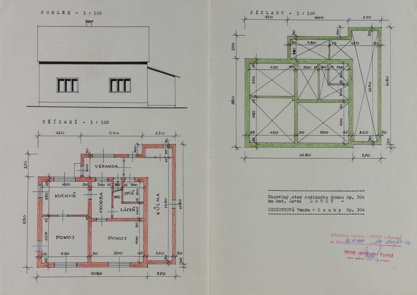 Plán domu čp. 304 z roku 1987 (poslední obyvatelé: Szczotkovi)