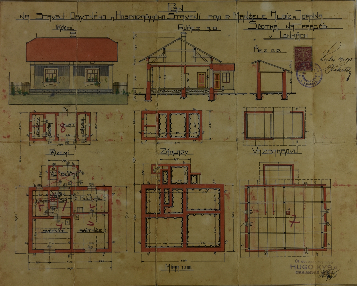 Stavební plán domu čp. 304 z roku 1925 (poslední obyvatelé: Szczotkovi)