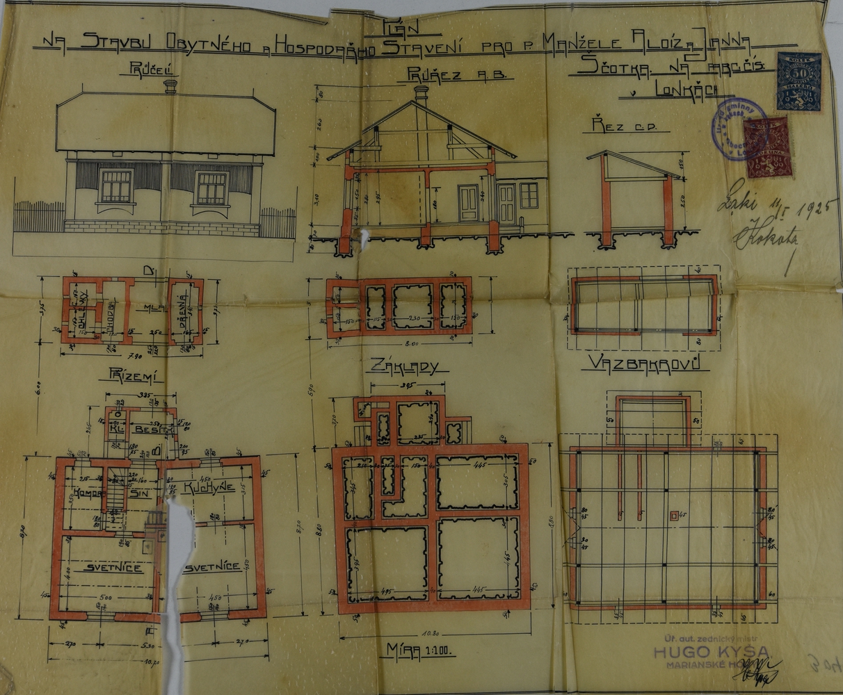 Stavební plán domu čp. 304 z roku 1925 (poslední obyvatelé: Szczotkovi)