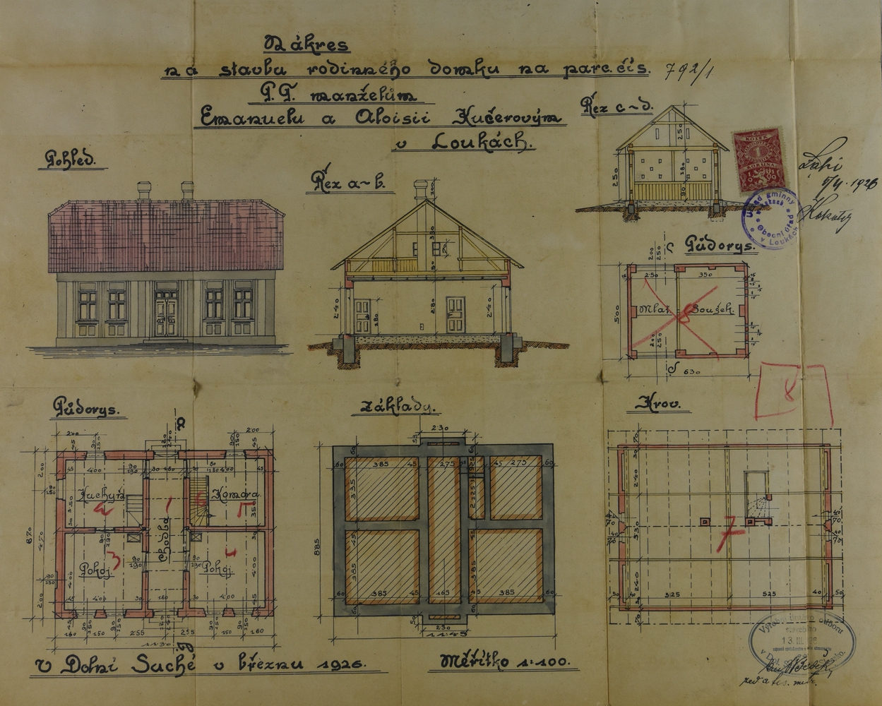 Stavební plán domu čp. 305 z roku 1926 (poslední obyvatelé: Kučerová E.)
