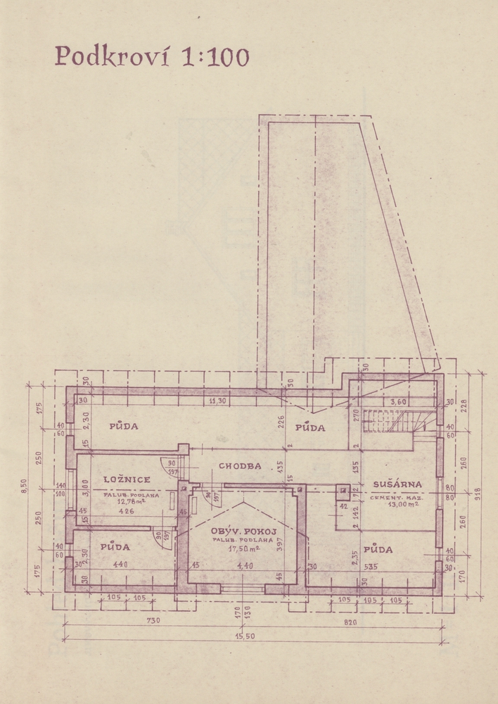 Plán domu čp. 306 (poslední obyvatelé: Foltyn J., Brachaček J.)