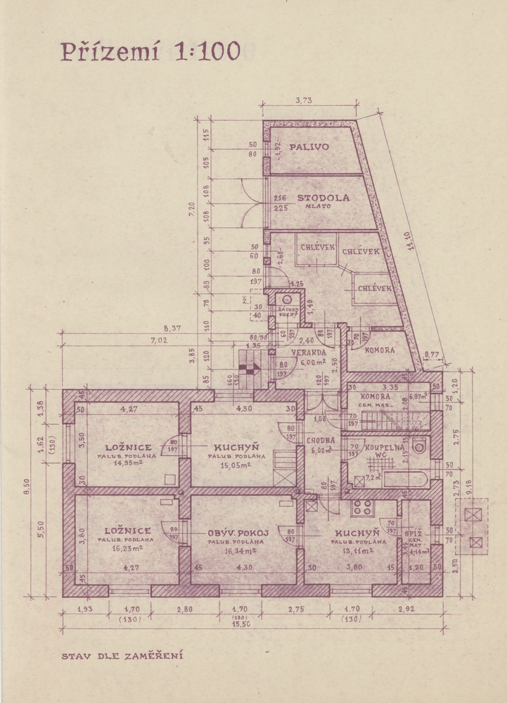 Plán domu čp. 306 (poslední obyvatelé: Foltyn J., Brachaček J.)