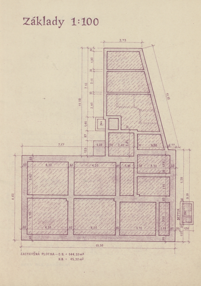 Plán domu čp. 306 (poslední obyvatelé: Foltyn J., Brachaček J.)