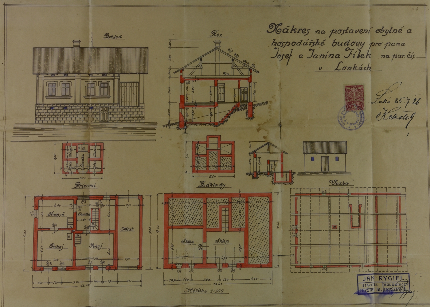 Stavební plán domu čp. 311 z roku 1926 (poslední obyvatelé: Krucinová A.)