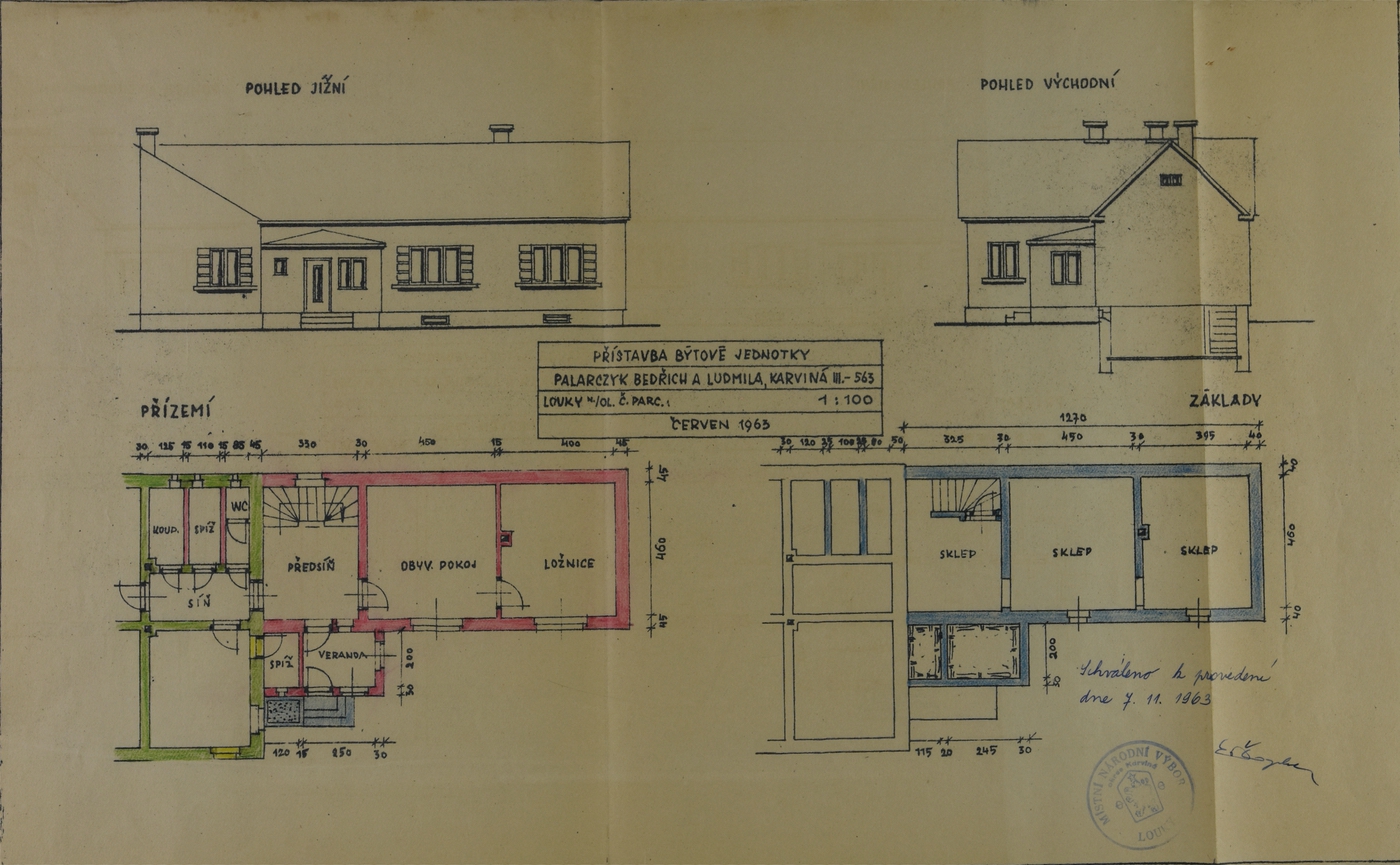 Stavební plán přístavby domu čp. 315 z roku 1963 (poslední obyvatelé: Gorgolovi)