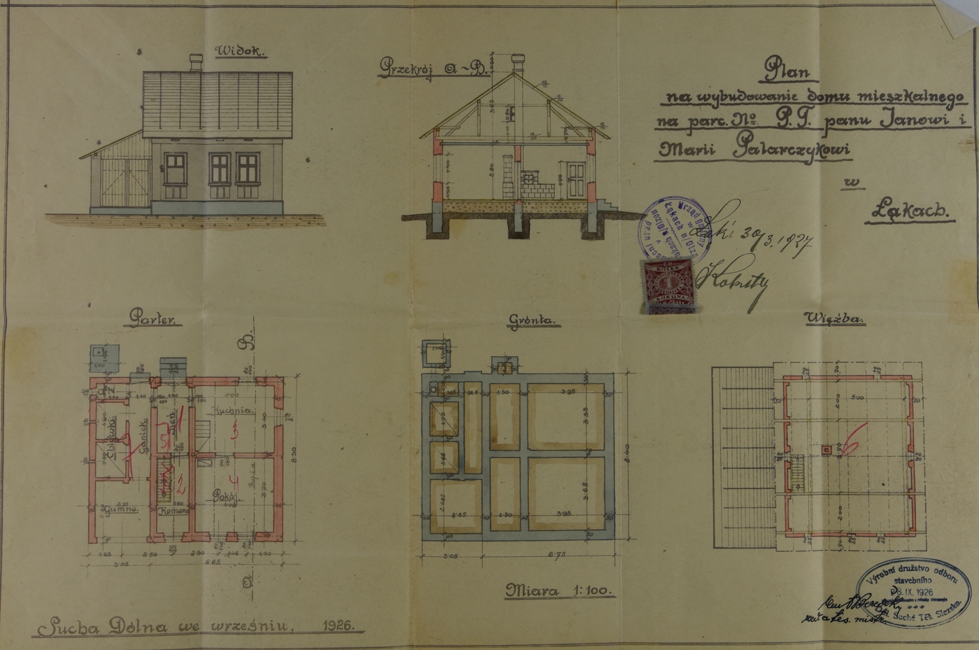 Stavební plán domu čp. 315 z roku 1927 (poslední obyvatelé: Gorgolovi)