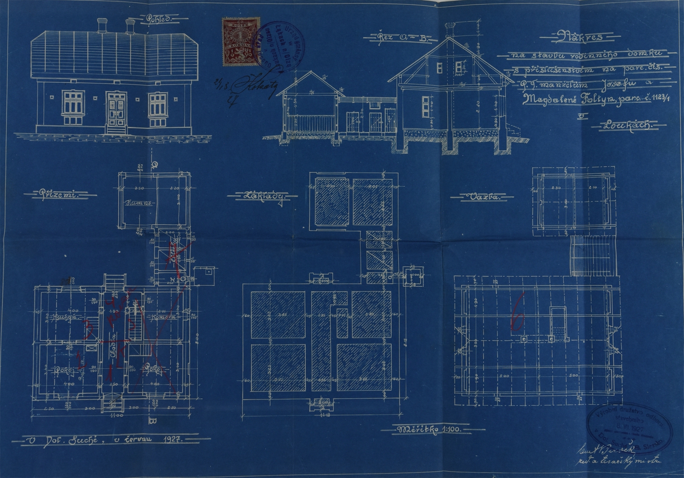 Stavební plán domu čp. 317 z roku 1927 (poslední obyvatelé: Siostrzonek J.)