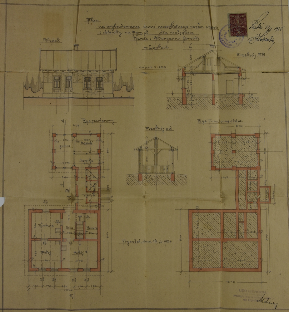 Původní stavební plán domu čp. 320 z roku 1925 (poslední obyvatelé: Gorecki K. + S.)