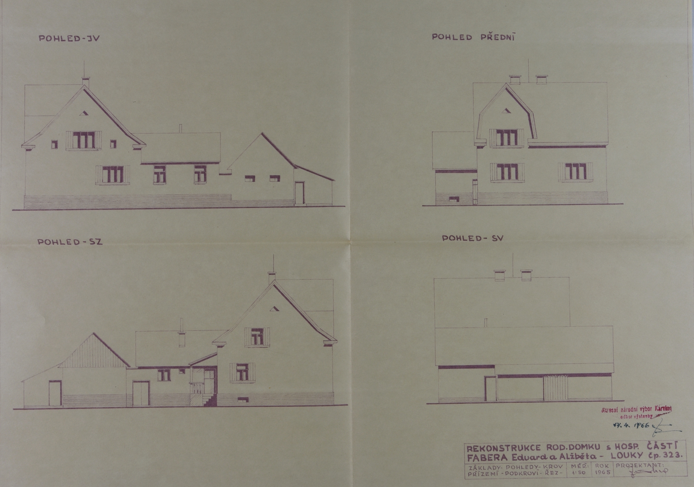 Plán rekonstrukce domu čp. 323 z roku 1965 (poslední obyvatelé: Waclawik, Fabera E.)
