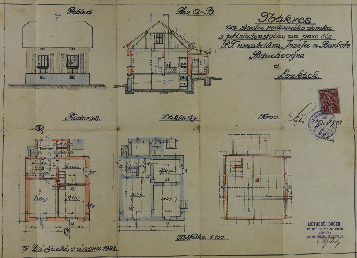 Stavební plán domu čp. 325 z roku 1928 (poslední obyvatelé: Rduch, Cienciala B.)