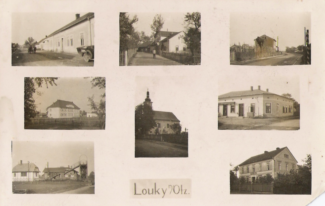 Dům čp. 35 na dobové pohlednici (prostřední snímek vpravo)