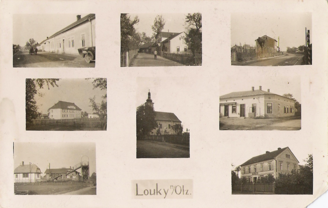 Hostinec v Loukách čp. 6 na dobové pohlednici (snímek vlevo nahoře)