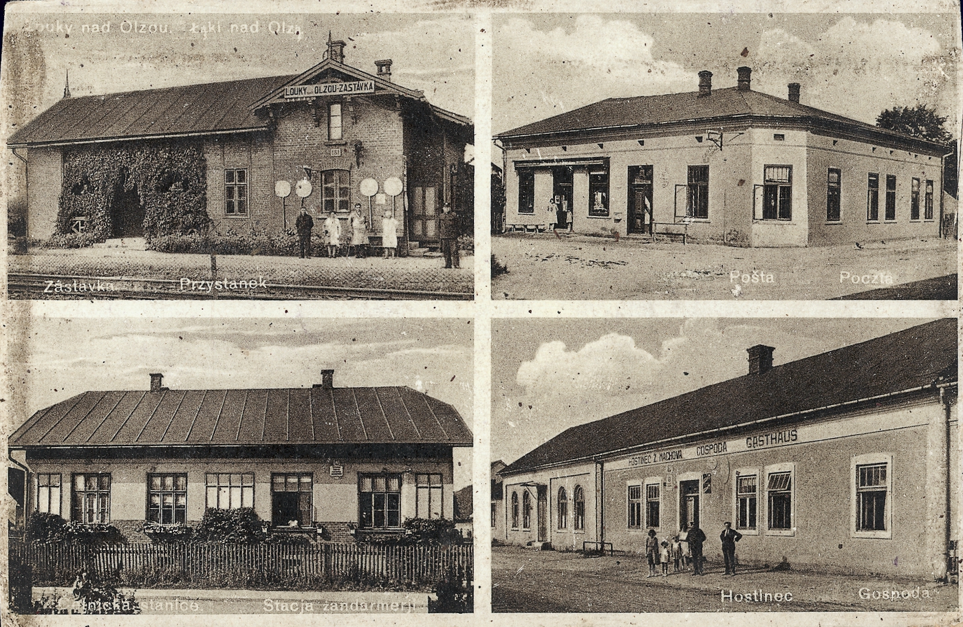 Hostinec v Loukách čp. 6 na dobové pohlednici (snímek vpravo dole)