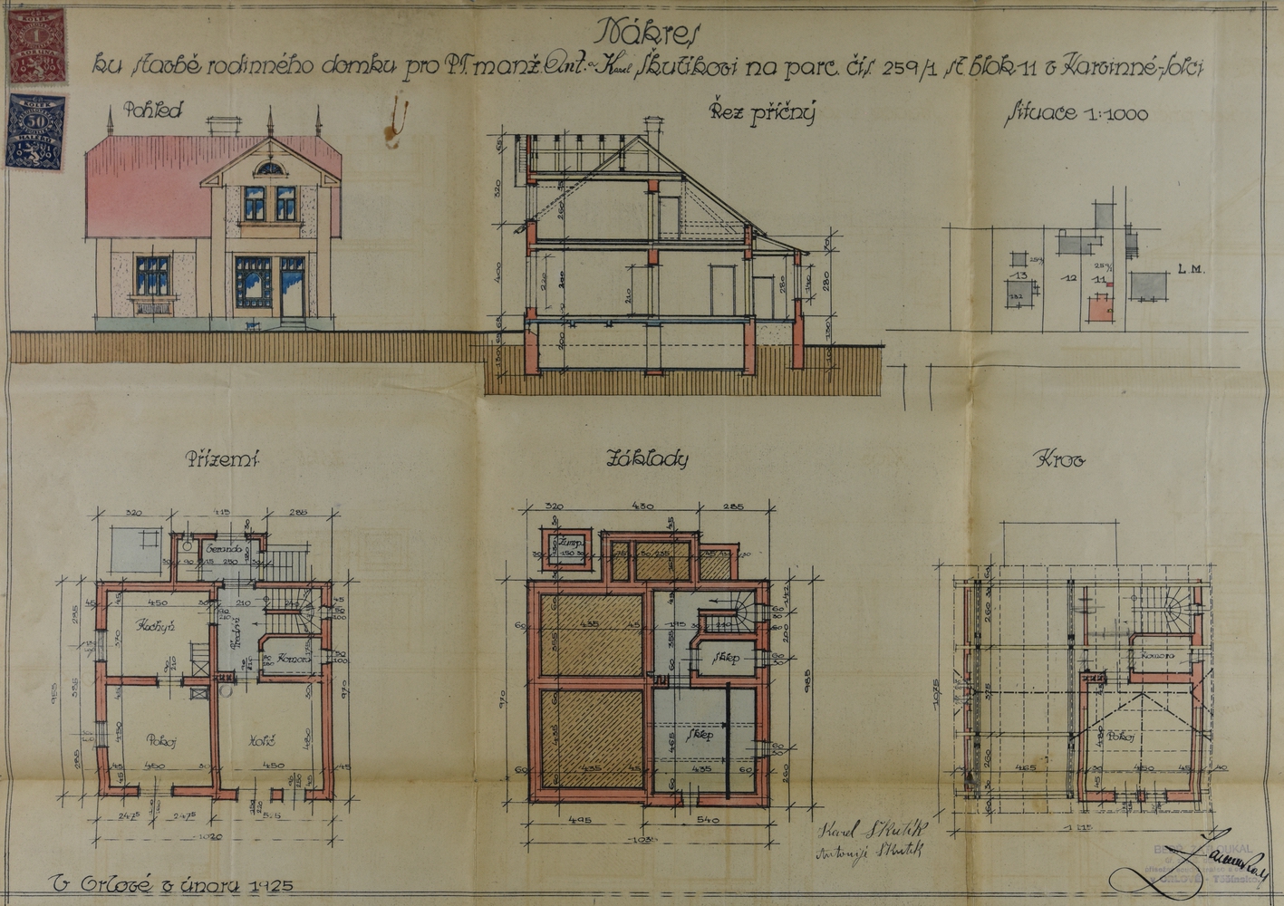 Stavební plán domu čp. 144 v Solci z roku 1925