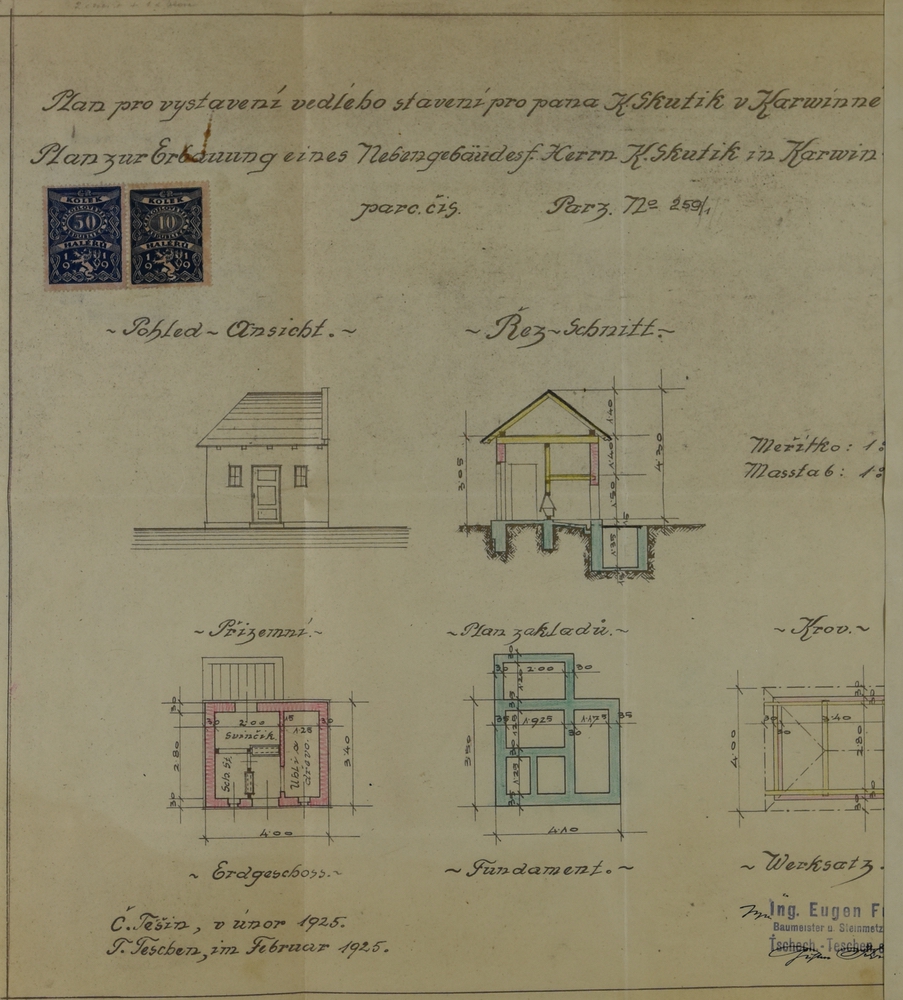 Stavební plán přístavby k domu čp. 144 v Solci z roku 1925