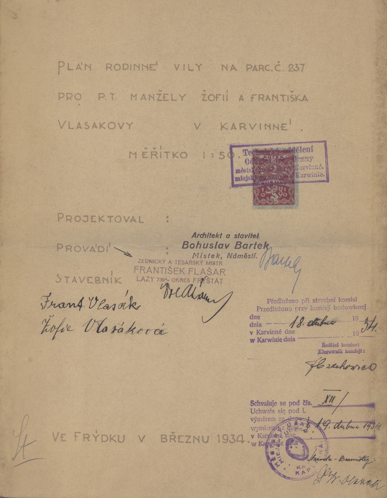 Část stavebního plánu domu čp. 150 v Solci z roku 1934