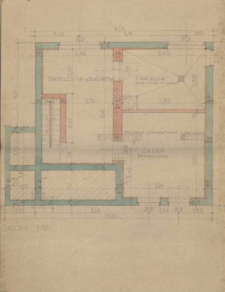 Část stavebního plánu domu čp. 150 v Solci z roku 1934